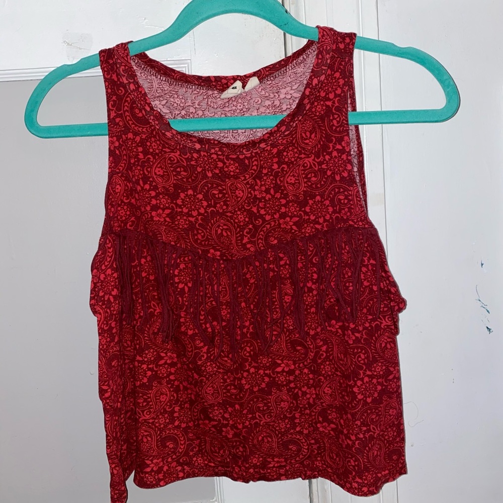 Red Bandanna Print Tank with Fringe